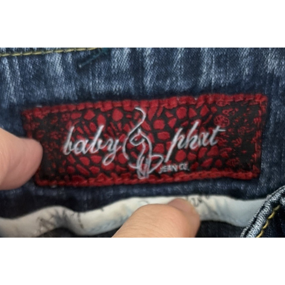 Vtg Baby Phat Jeans Women 14 Straight Leg Stretch Med Wash Distressed Embroidery - Picture 4 of 16